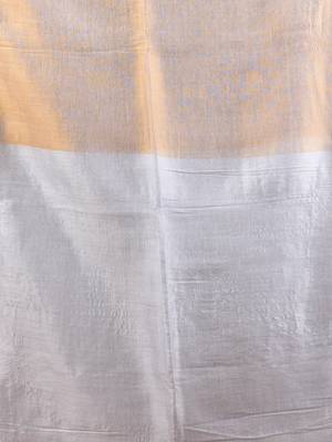 Golden and white tissue soft saree with pompom 4