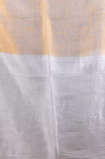 Golden and white tissue soft saree with pompom