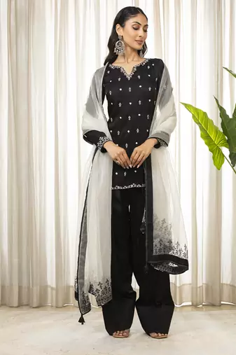 White on black kurta set