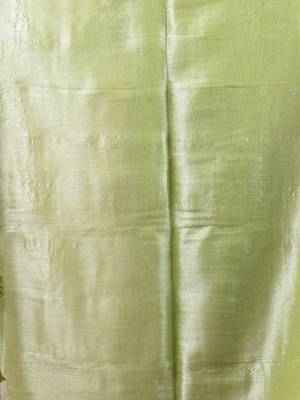 Light green tissue soft saree with pompom 4