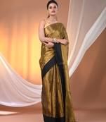 Golden tissue soft saree with pompom