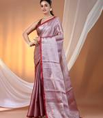 Red tissue soft saree with pompom