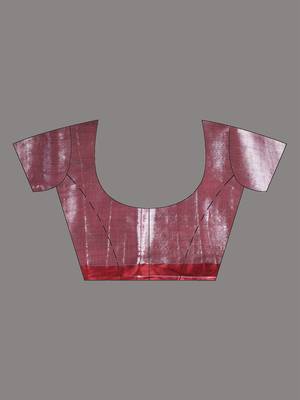 Red tissue soft saree with pompom 5