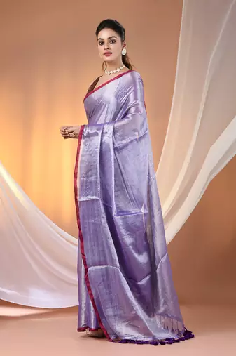 Violet tissue soft saree with pompom