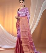 Pink tissue soft saree with pompom