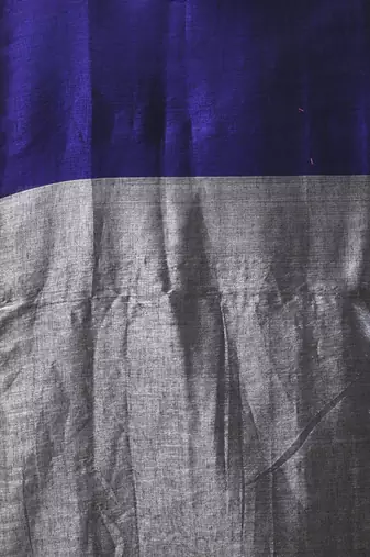 Grey and blue tissue soft saree with pompom