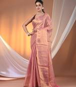 Light pink tissue soft saree with pompom