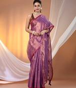 Purple tissue soft saree with pompom