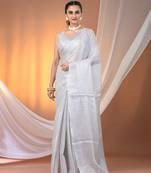 White tissue soft saree with pompom