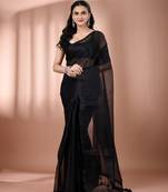 Black tissue soft saree with pompom