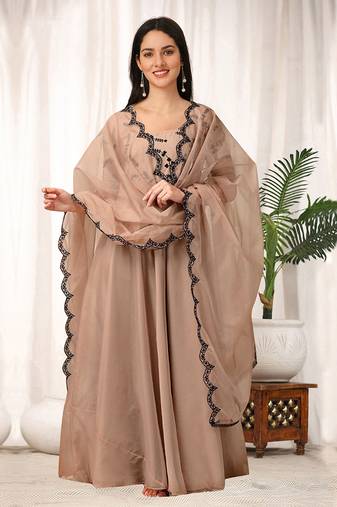 Organza Embroidery Anarkali Kurta Pant Salwar Suit Set