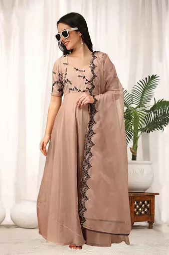 Trendmalls Organza Embroidery Anarkali Kurta Pant Salwar Suit Set