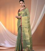 Teal tissue soft saree with pompom