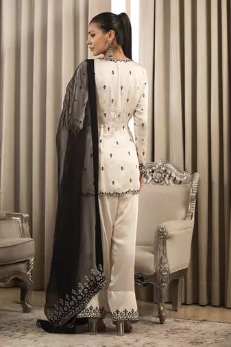 White on black kurta set