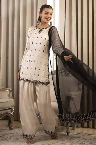White on black kurta set
