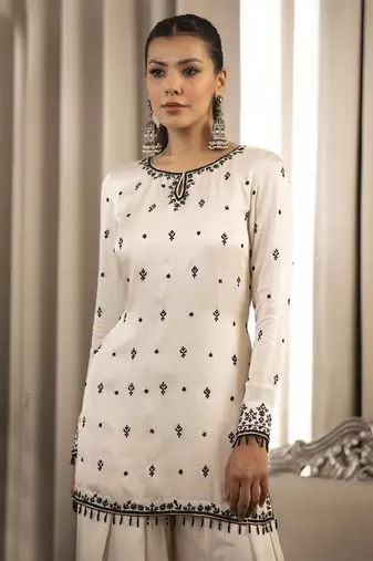 White on black kurta set