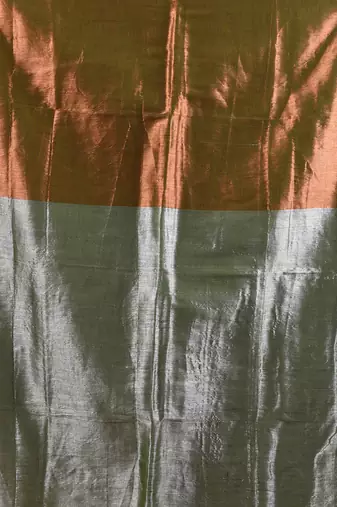 Green and golden tissue soft saree with pompom