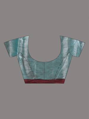Aqua blue tissue soft saree with pompom 5