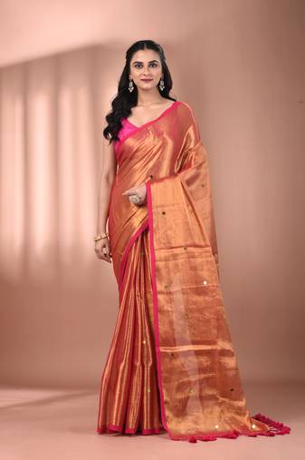 Pink tissue soft saree with sequined work