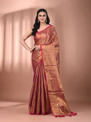 Magenta tissue soft saree with sequined work 1