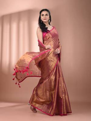 Magenta tissue soft saree with sequined work 2