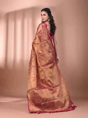 Magenta tissue soft saree with sequined work 3
