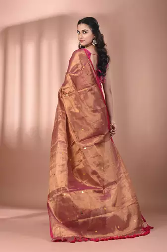 Magenta tissue soft saree with sequined work