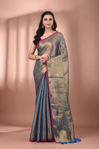 Blue tissue soft saree with sequined work
