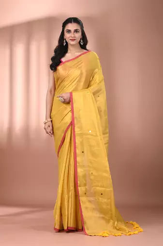 Yellow tissue soft saree with sequined work