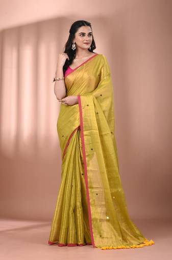 Lime green tissue soft saree with sequined work