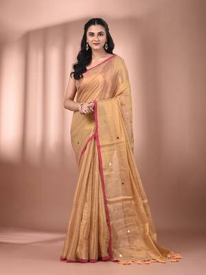 Beige tissue soft saree with sequined work 1