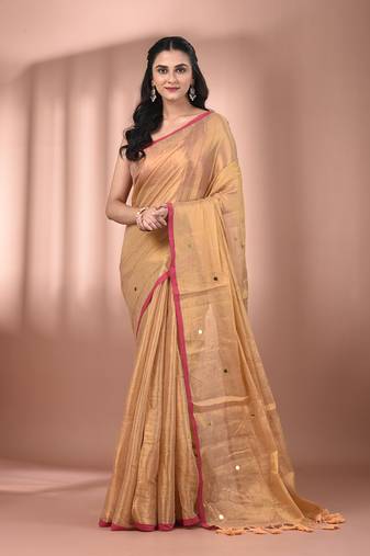 Beige tissue soft saree with sequined work