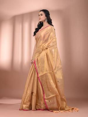 Beige tissue soft saree with sequined work 2