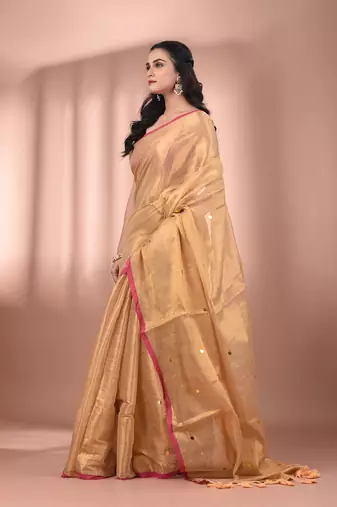 Beige tissue soft saree with sequined work