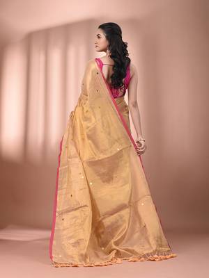 Beige tissue soft saree with sequined work 3