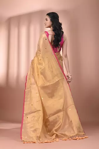 Beige tissue soft saree with sequined work