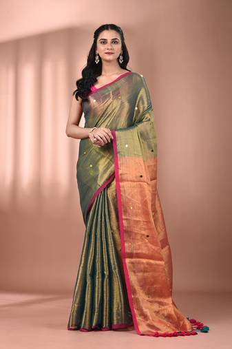 Green tissue soft saree with sequined work