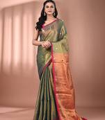 Green tissue soft saree with sequined work