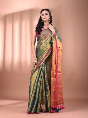 Green tissue soft saree with sequined work 2
