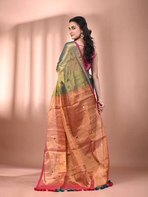 Green tissue soft saree with sequined work 3