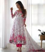 Soft Organza Silk Fabric Fully Flair Kali Pattern Anarkali Kurti With Duptta And Pent