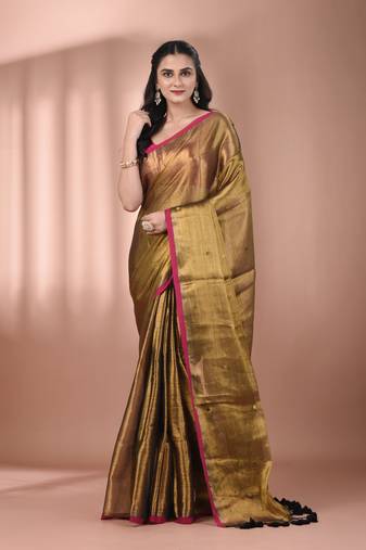 Golden tissue soft saree with sequined work