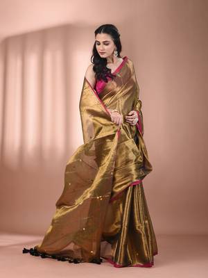Golden tissue soft saree with sequined work 2