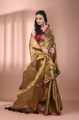 Golden tissue soft saree with sequined work