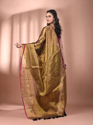 Golden tissue soft saree with sequined work 3
