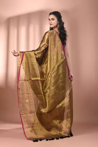 Golden tissue soft saree with sequined work
