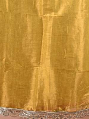 Blue and yellow shimmer tissue saree with gota patti borders 4