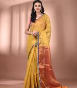 Yellow shimmer tissue saree with gota patti borders