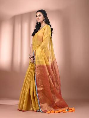 Yellow shimmer tissue saree with gota patti borders 2