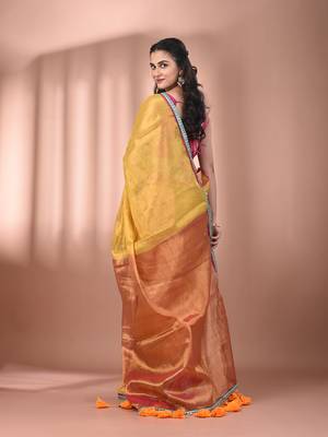 Yellow shimmer tissue saree with gota patti borders 3